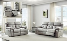 Grey Genuine Leather 3 Seater / 2 Seater / Armchair Recliner Sofa Suite CHICAGO.