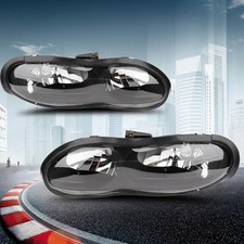Headlight Assembly Pair for 98-02 Chevy Camaro Black Housing Clear Lens No Bulbs