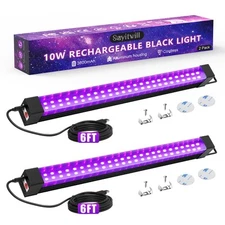 Rechargeable Black Light Bar 2 Packs, Battery Powered Black Lights for Glow P...