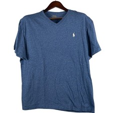 Polo Ralph Lauren Mens L V Neck Cotton T Shirt Heather Blue Classic Fit Preppy