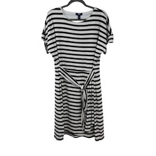NEW Chaps Knit Dress XL White Black Striped Knit Faux Wrap Preppy Nautical