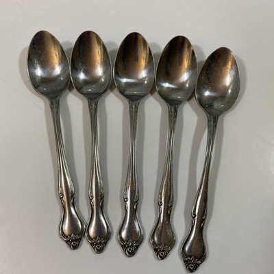 5 Ekco Eterna REGAL ROSE Stainless Custom Japan Teaspoons Flatware