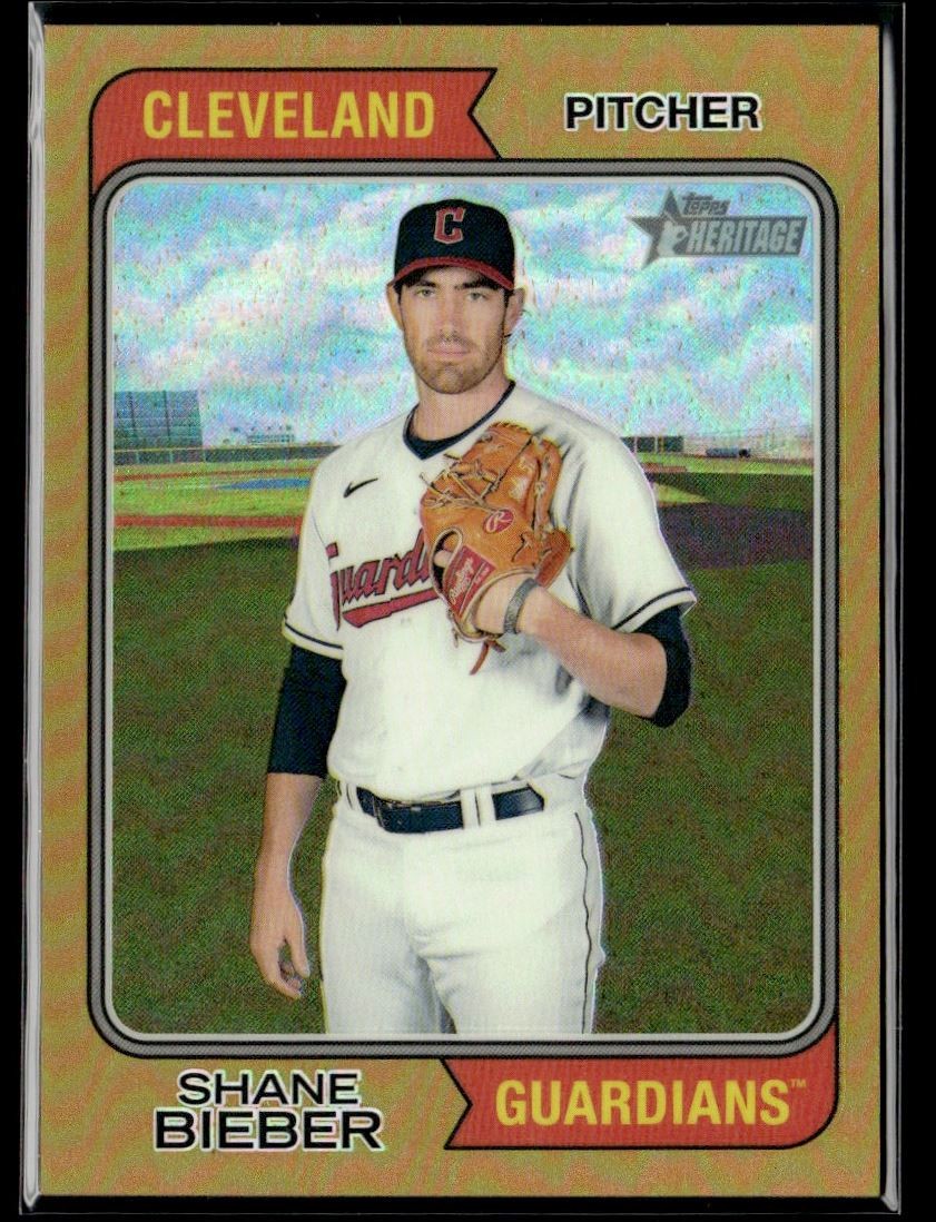2023 Topps Heritage Chrome Gold Refractor Shane Bieber 1/5 Cleveland Guardians