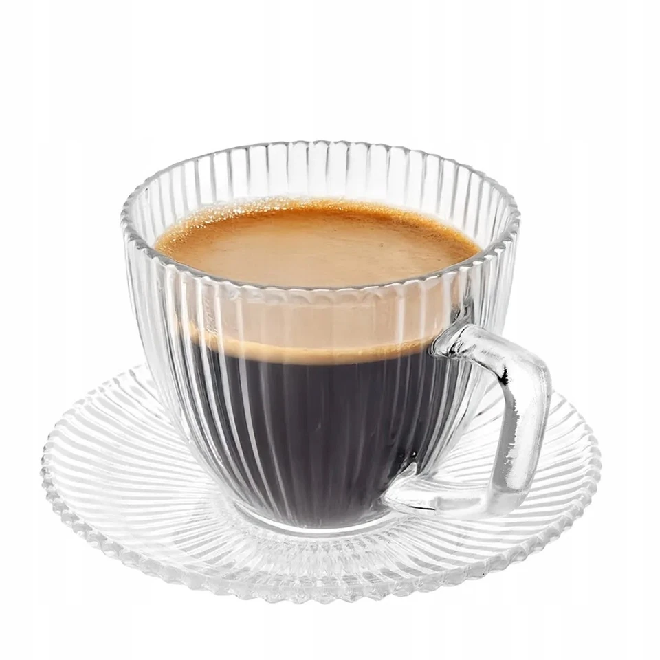 Altom Design Selena 4er Set Kaffeetassen 250ml mit Untertassen, geriffelt, Glas - Bild 4 von 4