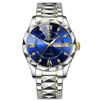 Herrenuhr Armbanduhr Quarzuhr Silber Edelstahl Datum Business Uhr Bicolor