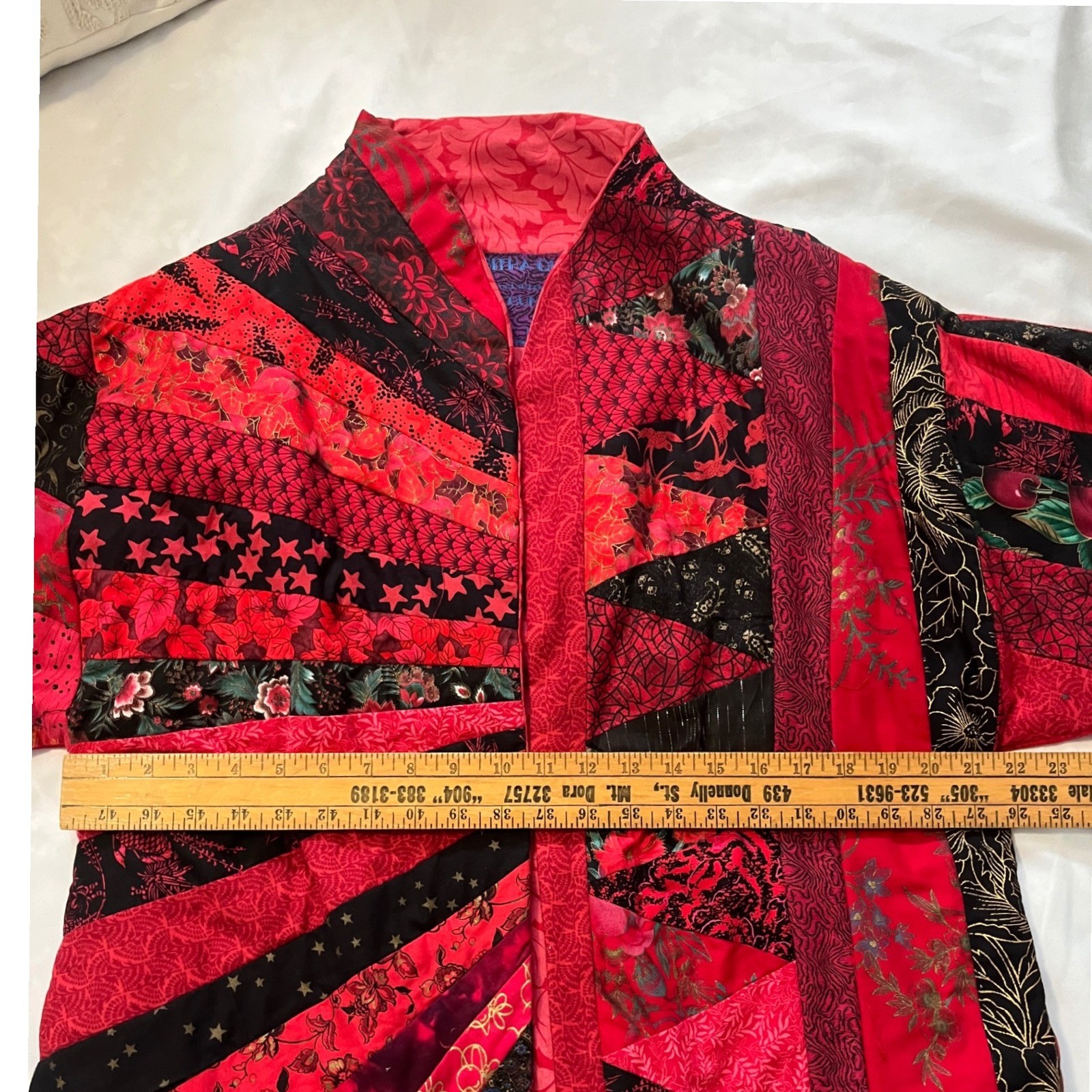 Patchwork Kimono Jacket Red Black Handmade Artsy … - image 8
