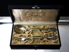 ❤️ EMBOSSED ROSE OPPHOYET TH MARTHINSEN .830 SILVER LG OLIVE FORK & JELLY SPOON