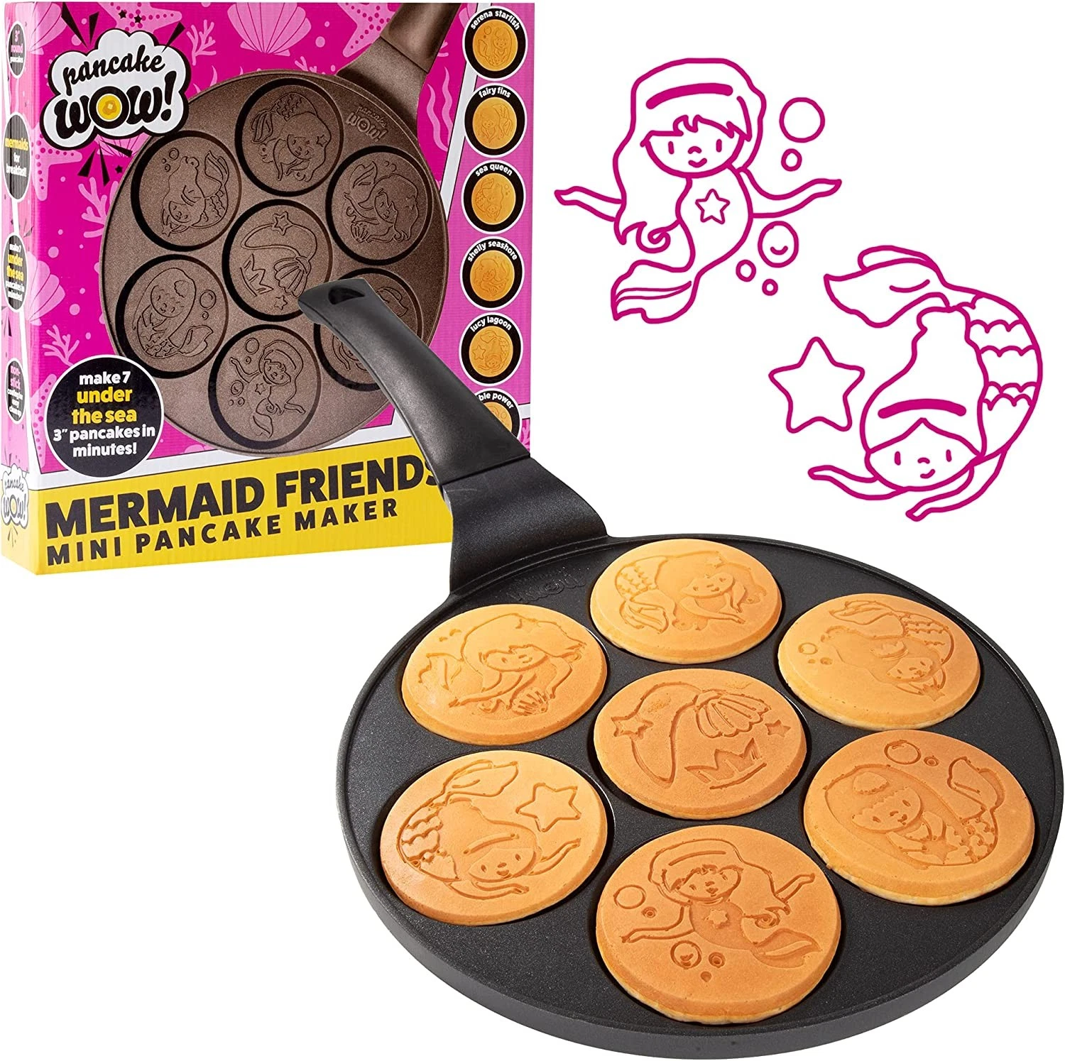 Mermaid Mini Pancake Pan Make 7 Different Flapjack Mermaids, Nonstick Pan Cake
