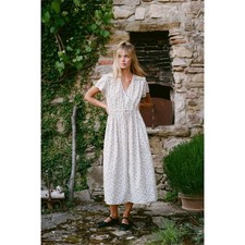 Christy Dawn The Dawn Dress Blue Floral Organic Cotton Swiss Dot Midi Size Small