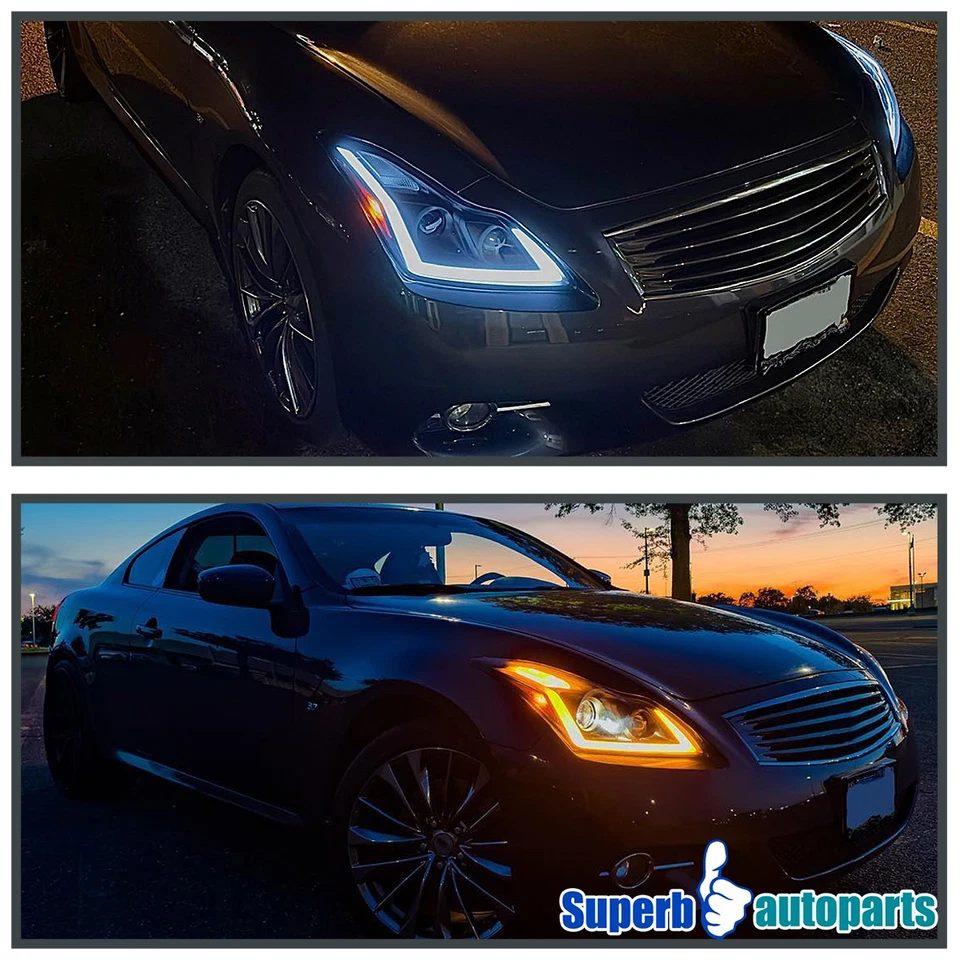 Fits 2008-2015 Infiniti G37 Q60 Black Projector Headlights Switchback LED Signal Foto 3 de 4