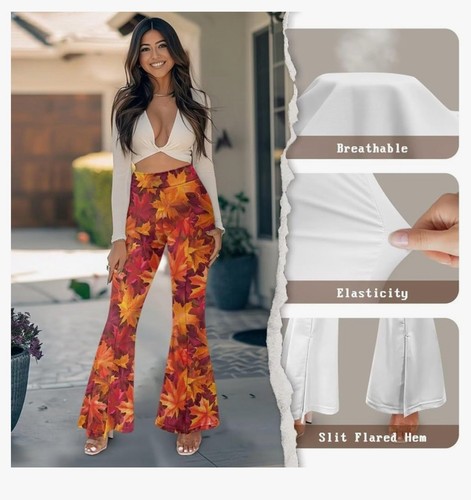 Buybai Damen High Waist Flared Slit Yoga Hose Blätter Größe Medium - Bild 3 von 5