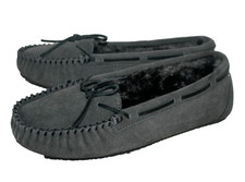 MINNETONKA Trapper Faux Fur Lined Moccasins Women Size 11 Charcoal Gray Suede