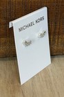 NEW ~ Michael Kors Pave Crystal Stud Signature Silver Plated Earrings NWT — photo 3