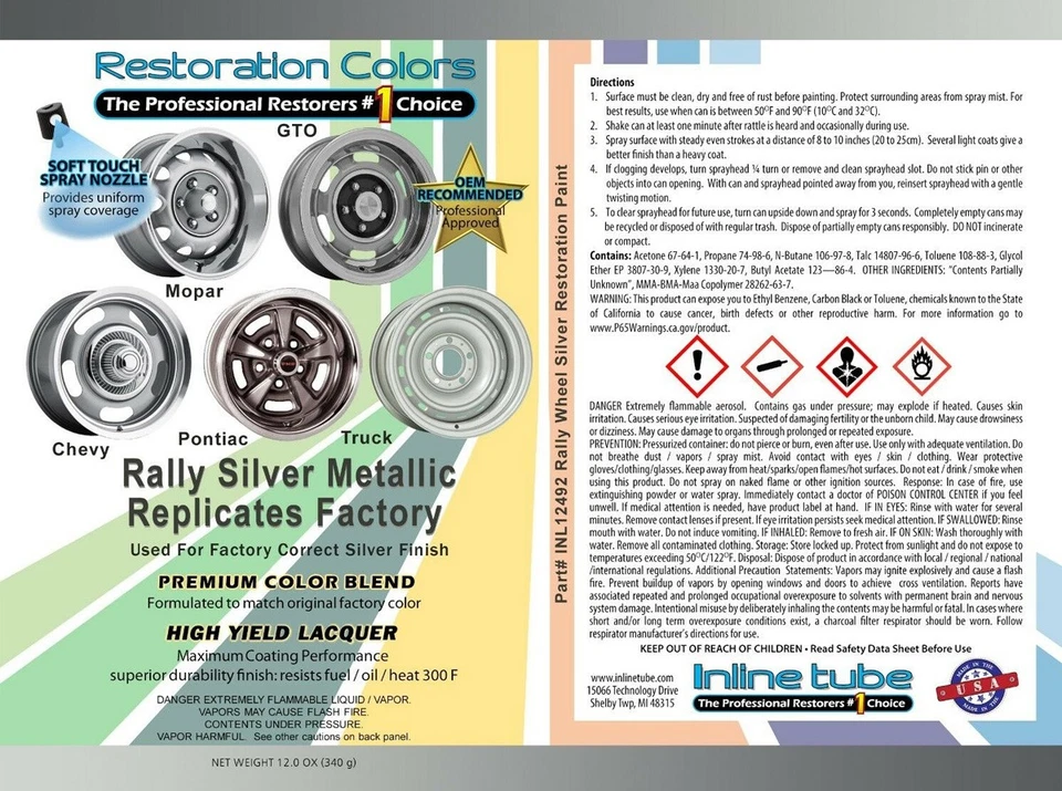 Pintura en aerosol plateada fina metálica llanta de rally 1964-77 GM Chevelle 2 piezas Foto 2 de 4