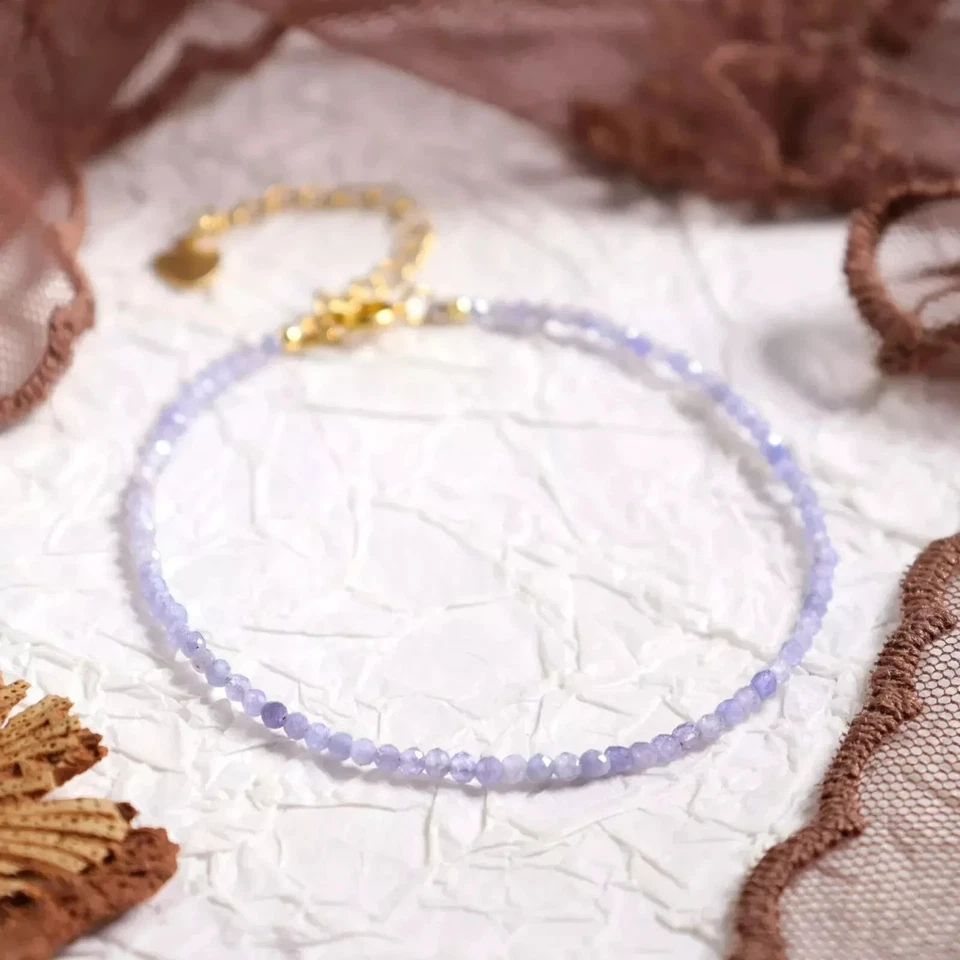Pulsera de cristal delicada curación minimalista cuentas de tanzanita de 2 mm para mujer regalo Foto 3 de 4