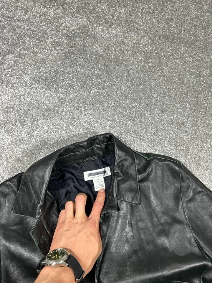 Vintage Y2k Brooks Brothers Leather Coat Womens Medium Black Long Trench Matrix - Image 4 of 4