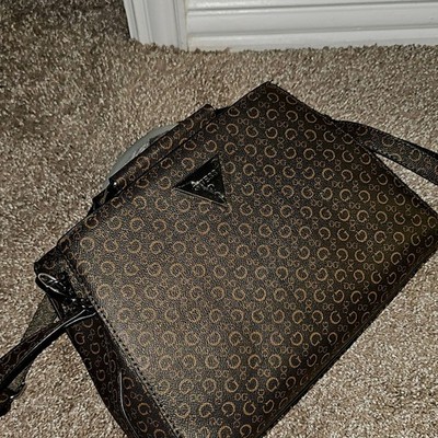 GUESS Brown Logo Satchel Top Handle Bag Detachable Strap Snap, Inner Pockets