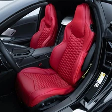 KUSTOM SEAT COVERS RED & DOUBLE HEX WATERPROOF LEATHER FOR CORVETTE C8 20-UP