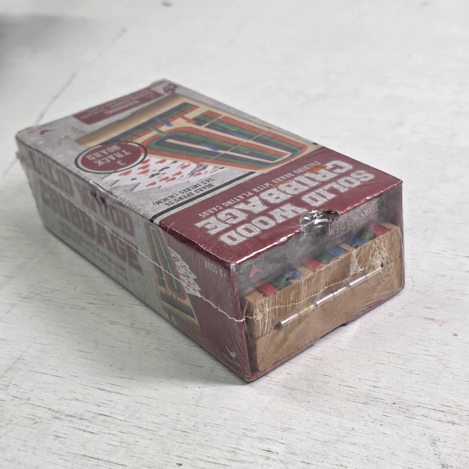 New Solid Wood Cribbage Set Folding 3 Track Board with Playing Cards Cardinal - Image 3 of 3