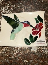 Green Hummingbird With Flower Stained Glass, Sealed, Ready For Stain Glass Proj