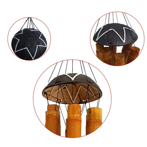 Handmade Wind Chimes with Large Bamboo Bell Tubes, Half Coconut Wood Top, Woo... - Picture 3 of 6