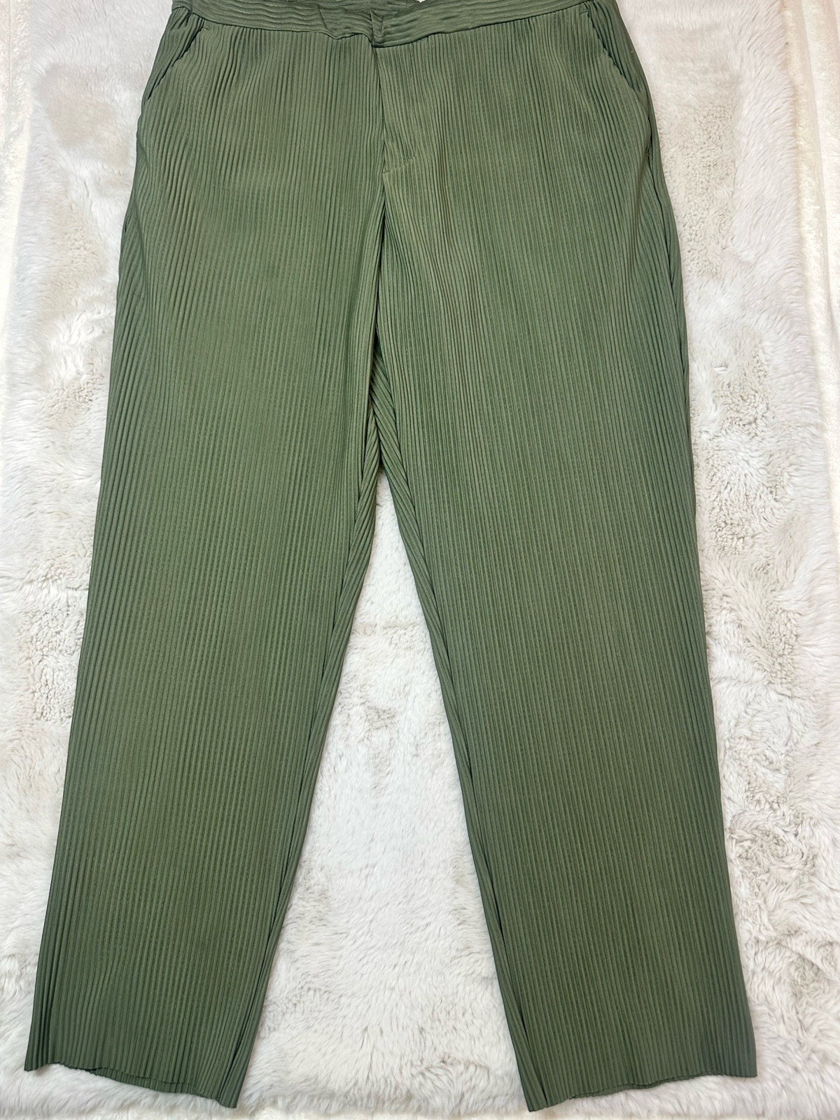 Zara Women’s Pants Green Ribbed Stretch High Waisted Flowy Holiday Sz Large