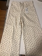 Vintage Wide Leg Girls Pants Size 11 MNG Mango New Beige Flowers Culottes Frayed