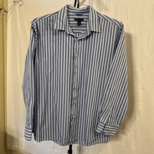 Van Heusen Studio Dress Long Sleeve Shirt XL Men Blue Striped Slim Fit