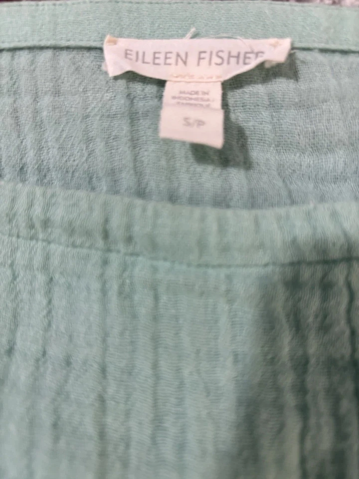 Eileen Fisher Cap Sleeved Small Petite Mint Green Gauze Top, EUC - Image 3 of 3