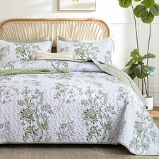 Floral Quilt Set Full,Grey Botanical Pattern Quilts Bedspread Coverlet Set fo...