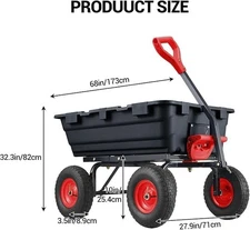 800lb Poly Garden Dump Cart Heavy Duty Yard Cart and Wagon 180°Release 10" Tires
