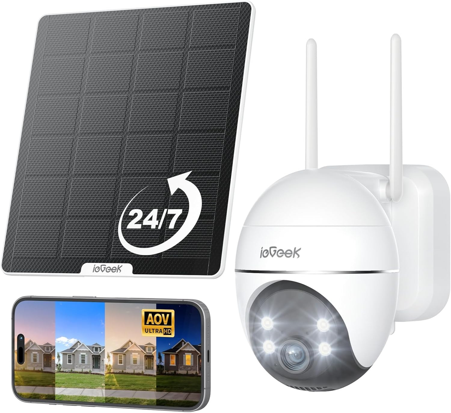Caméra extérieure solaire 2K AOV pour protéger la maison et le jardin en wifi