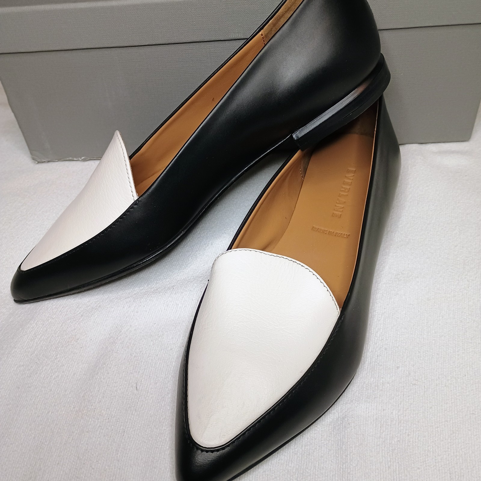 Women Italian Leather Oxford Loafers Everlane Black White 7 Modern Point Classic