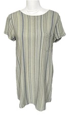Cloth & Stone Striped Dress Sage Green Blue Striped Short Sleeve Button Back XS
