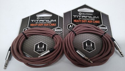 (Lot of 2) 6Ft Male to Male 3.5mm Tangle-Free Auxiliary Audio Stereo Cable Brown