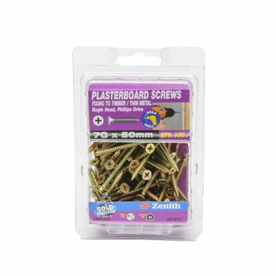 Zenith 7G x 50mm Gold Passivated Bugle Head Plasterboard Screws - 100 Pack