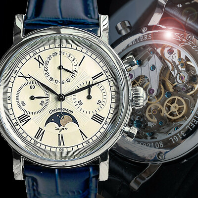Sugess MoonPhase Gold SWAN NECK Chronograph Mens Watch Seagull 1963 SUM199BEX