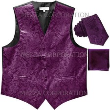 New Men's Vesuvio Napoli Paisley Tuxedo Vest 2.5" Skinny Necktie wedding Purple
