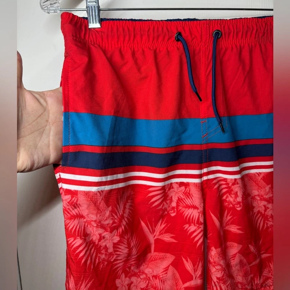 Spyder Boys Red Blue Striped Tropical Floral Drawstring Swim Shorts Size XL - Image 2 of 4
