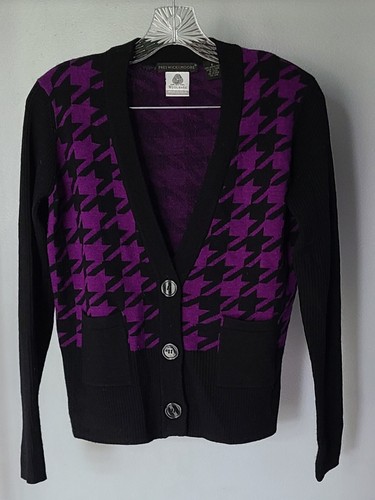 Preswick & Moore Merinowolle Strickjacke auf Knopfleiste Gr. Small lila schwarz B1