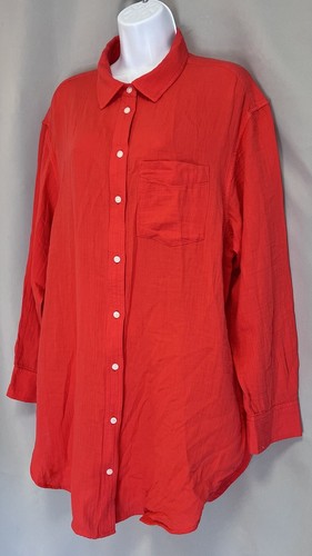 GAP Weekend Tunic Button Down Shirt Womens Sz L Crinkle Gauze 100% Cotton Top - Picture 2 of 10
