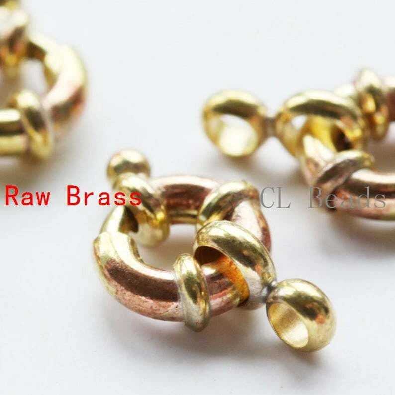 4 Pieces Raw Brass Round Spring Clasp - Spring Clasp 9mm (1673C-I-77X) - Image 2 of 2