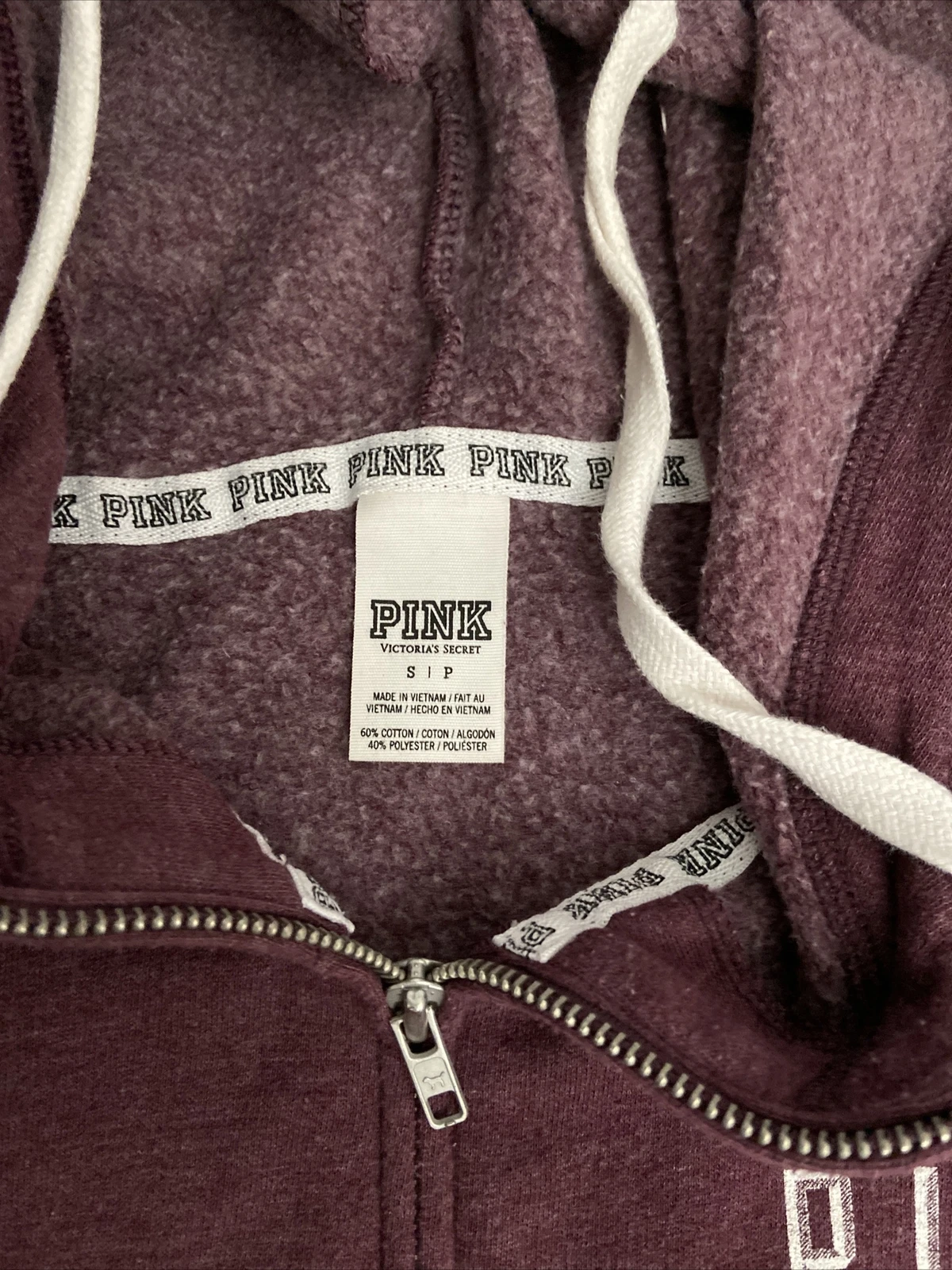UNDERCOVER felpa con cappuccio victoria secret rosa full zip vino bordeaux taglia small