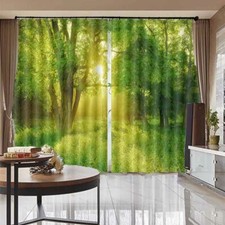 Green Light Heals Forest 3D Blockout Photo Print Curtain Fabric Curtains Window