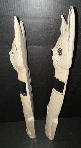 Pair Of Vintage Hand Carved And Painted Tall Wooden Flat Back Cats 30”Tx5” W - Picture 2 of 7