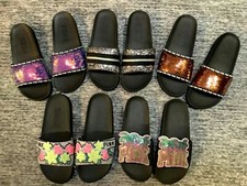 Victoria's Secret Pink Bling Slides Sandals Ombre Floral Palm Rose Gold Rare NIP