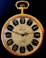 Arnex Pocket Watch. Swiss Made 17 Jewels Runs W/Box Enamel Back