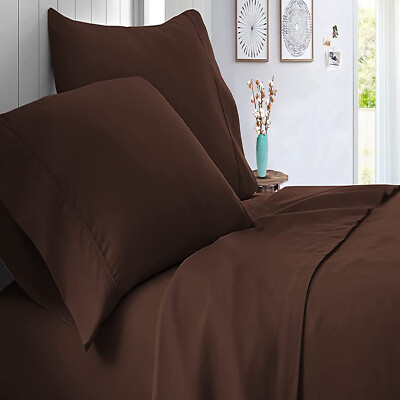 US Sizes 100% Cotton 1000 TC OR 1200 TC Chocolate Solid Select Bedding Set