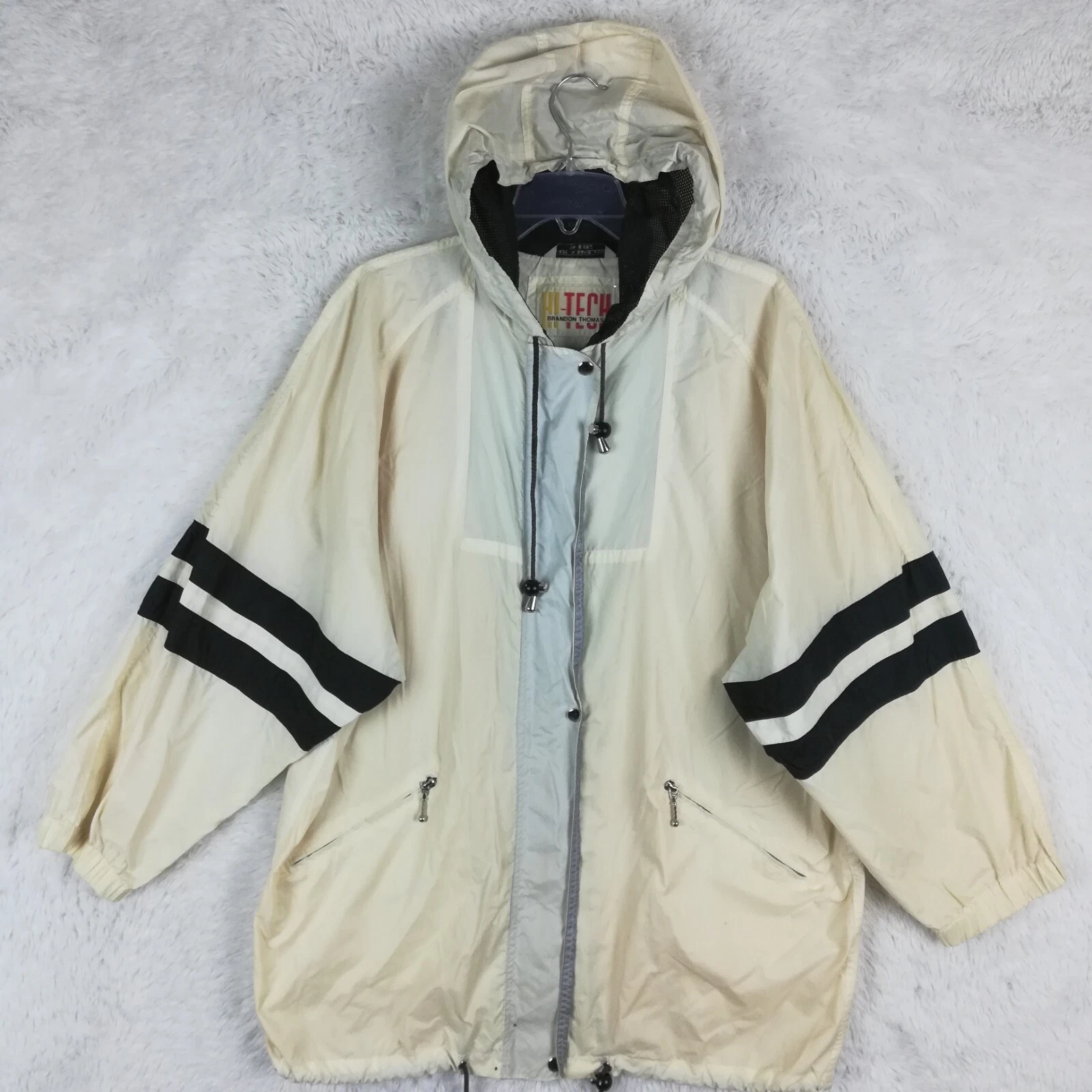 OFF WHITE Giacca da donna Brandon Thomas bianca leggera con cappuccio cerniera intera senza foderazione M