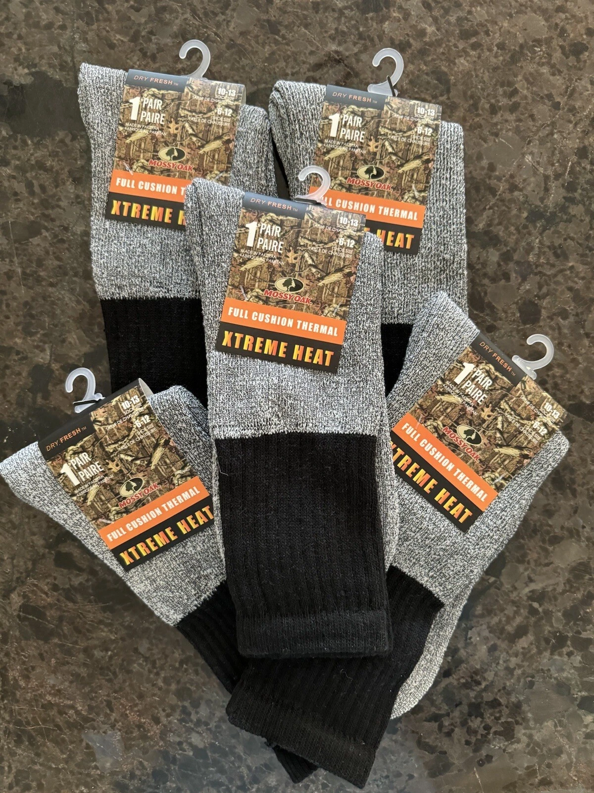 5 Pairs MEN’S Black/White "XTREME HEAT" Full Cushion Thermal SOCKS Sz 10-13 NWT